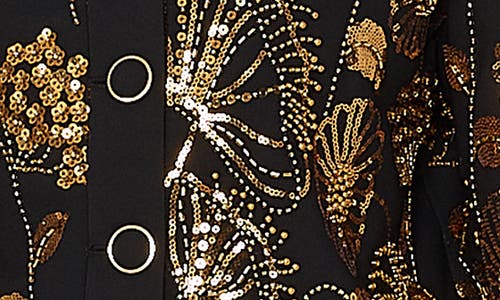 Milly Phoebe Floral Field Embroidered Jacket In Gold/black