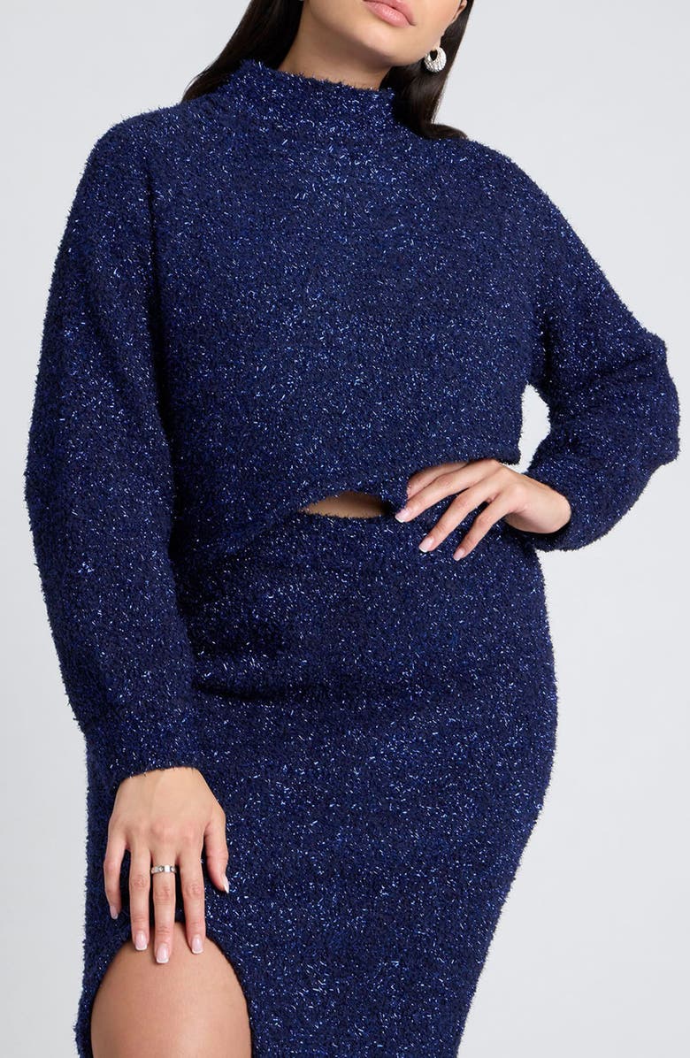 ELOQUII Fuzzy Sparkle Crossover Hem Sweater, Main, color, 