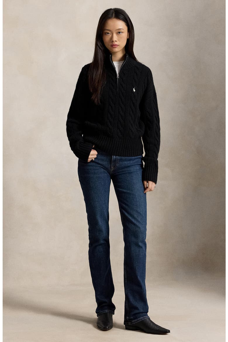 Cable Wool & Cashmere Half-Zip Pullover, Alternate, color, BLACK