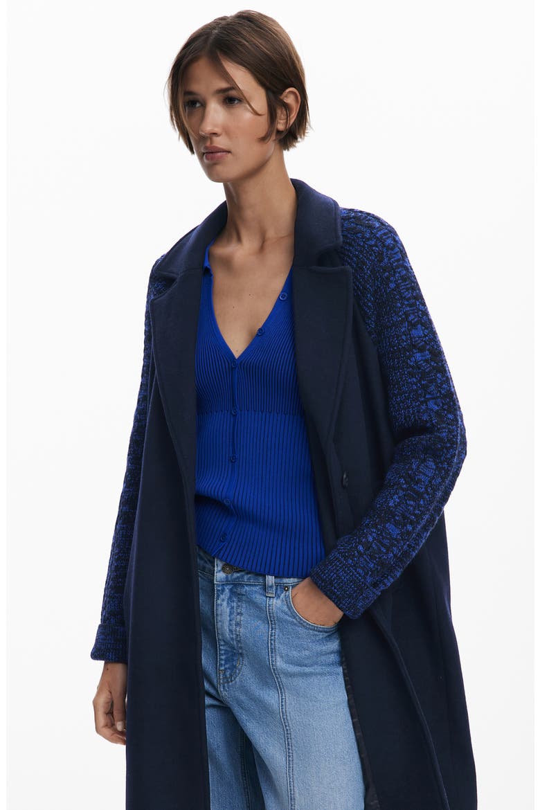 Mixed Media Longline Overcoat, Alternate, color, DARK BLUE