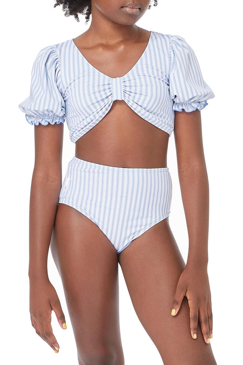 Habitual Kids' Puff Sleeve Stripe Two-Piece Swimsuit, Alternate, color, STRIPE