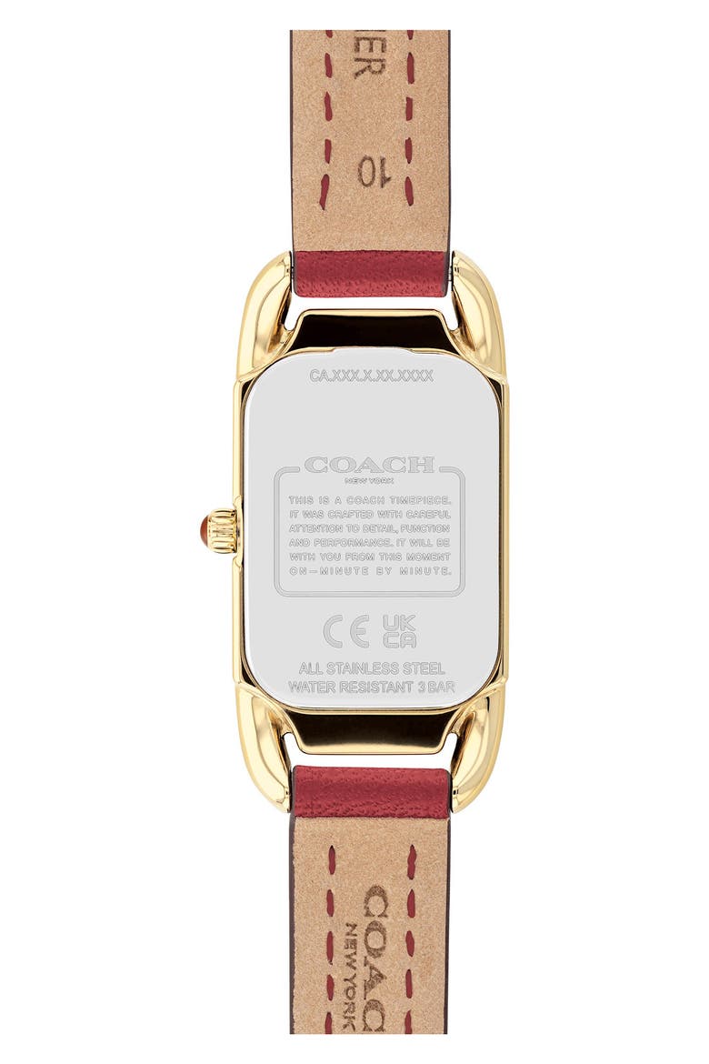 Cadie Mother-of-Pearl Tank Leather Strap Watch, 17.5mm x 28.5mm, Alternate, color, WHITE