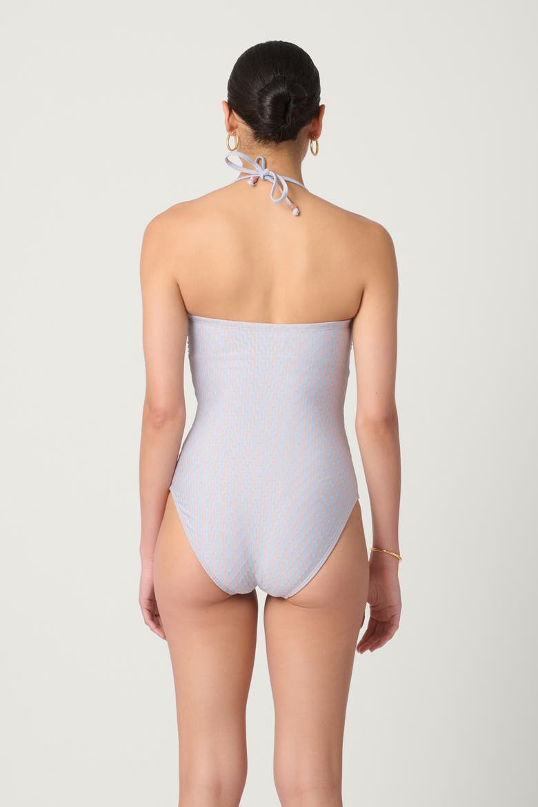 Lurex Herringbone Tie Waist One Piece, Alternate, color, Sky/Peach