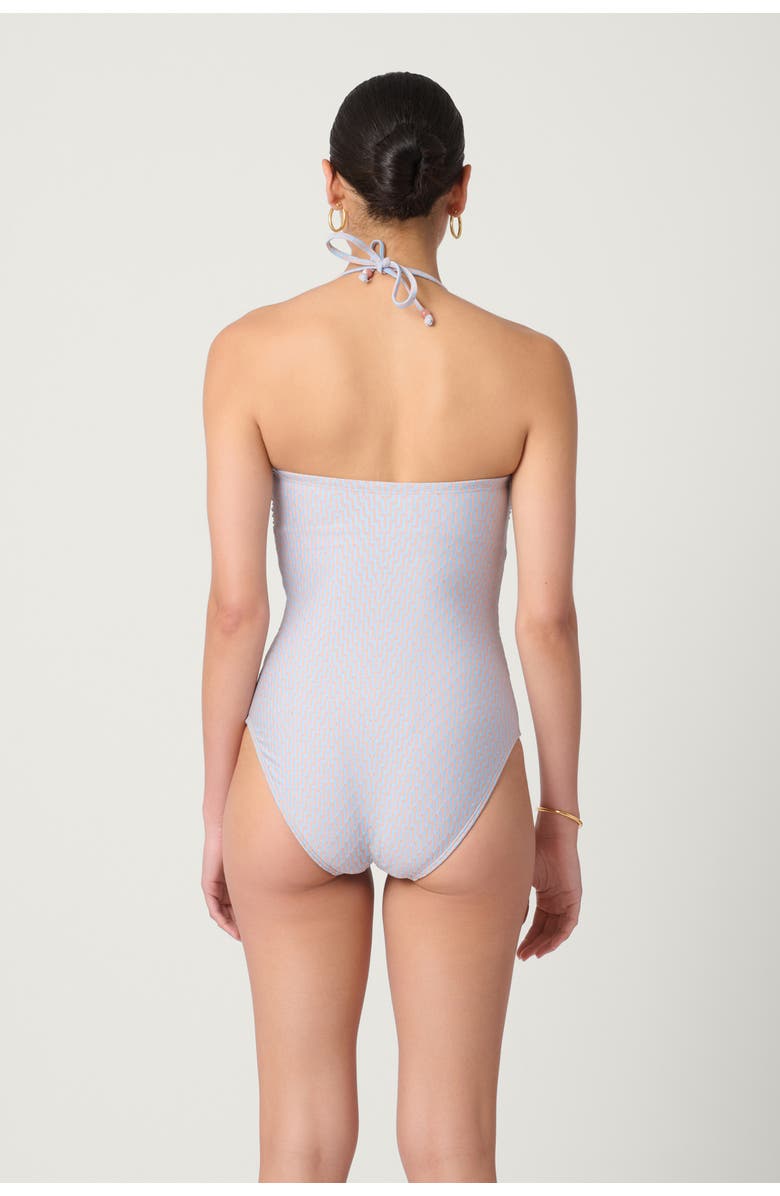 Shoshanna Lurex Herringbone Tie Waist One Piece, Alternate, color, Sky/Peach