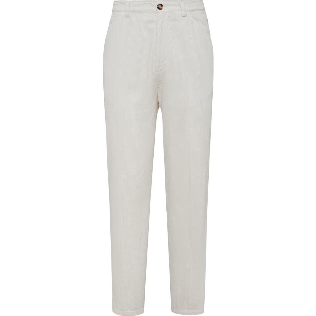 Brunello Cucinelli Cotton Corduroy Leisure Fit Trousers In White