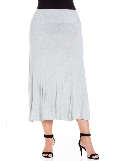 24seven Comfort Apparel Plus Size Comfortable Fit Elastic Waist Maxi Skirt In Gray