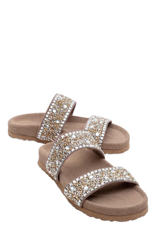 Forever & Always Shoes Jamie Leather Double Strap Slide Sandal With Stones In Tan Leather