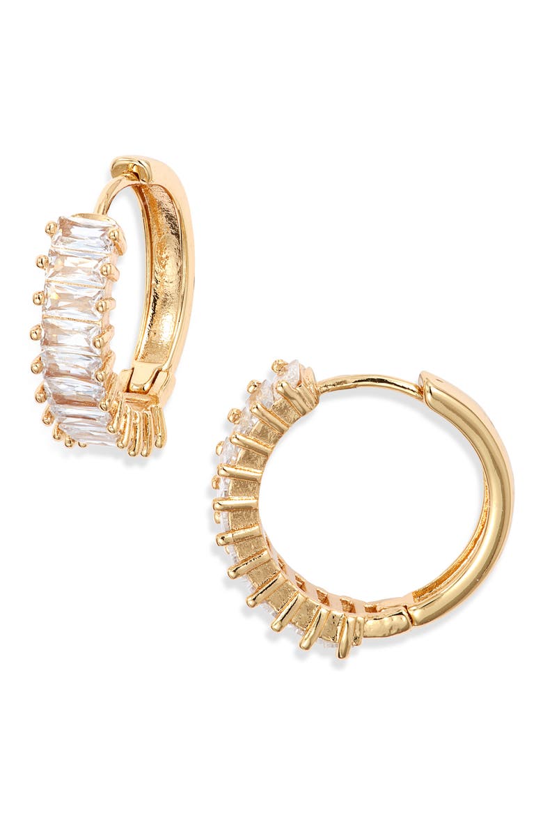 Antoinette Cubic Zirconia Huggie Hoop Earrings, Main, color, GOLD