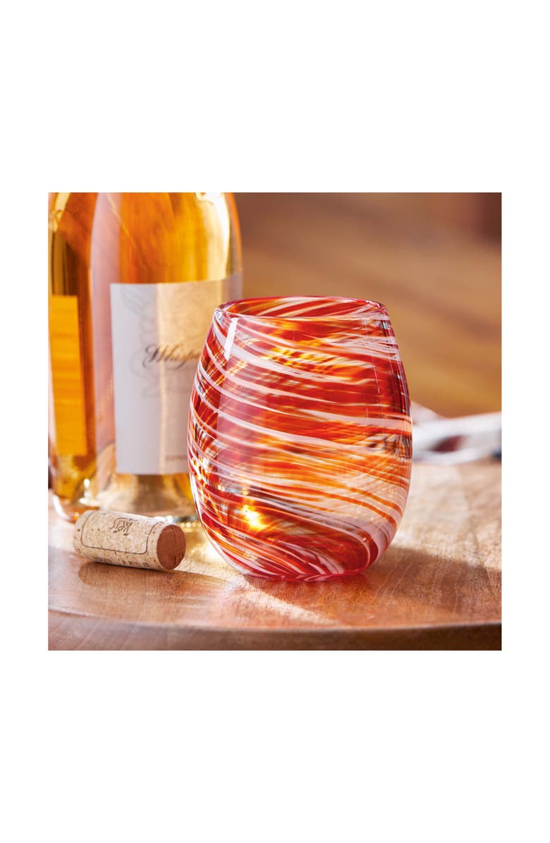 tag Orange Swirl Stemless Wine Glass Dishwasher Safe Everyday, Alternate, color, Orange