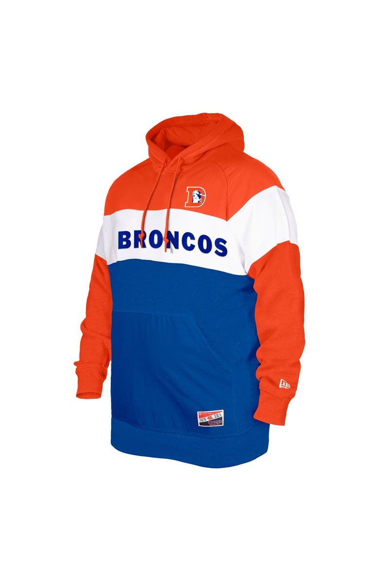 New Era Men's New Era Blue Denver Broncos Big & Tall Throwback Colorblock Pullover Hoodie, Alternate, color,