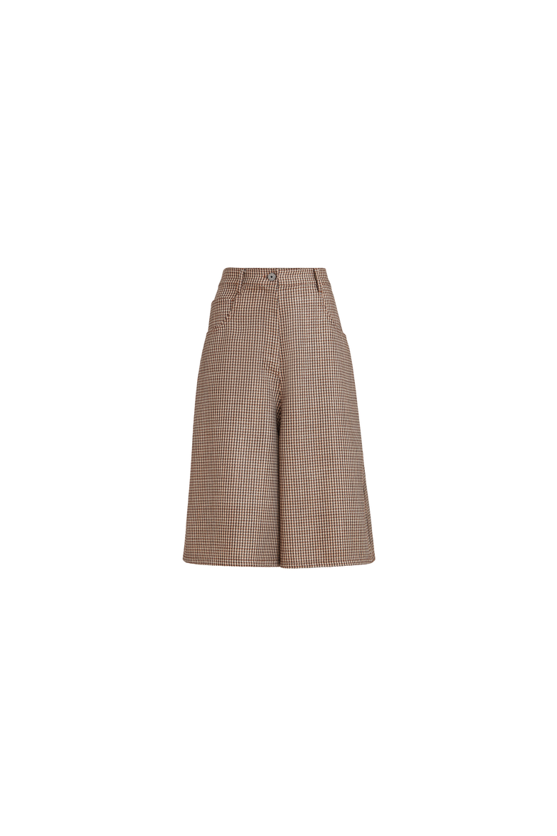 Sparkling virgin wool houndstooth long Bermuda shorts with monili, Alternate, color, Brown