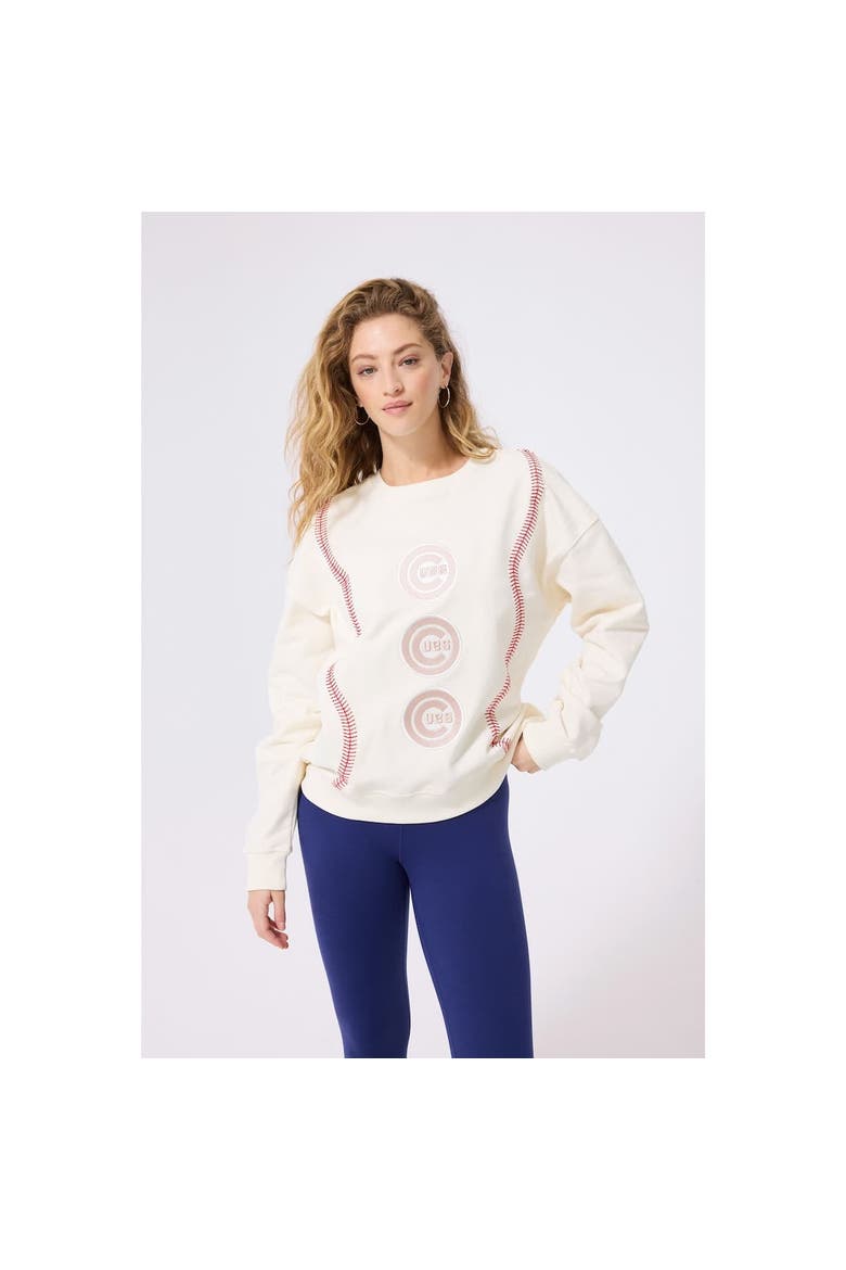 Women's Terez  Cream Chicago Cubs Baseball Stitch Pullover Sweatshirt, Alternate, color, Cream