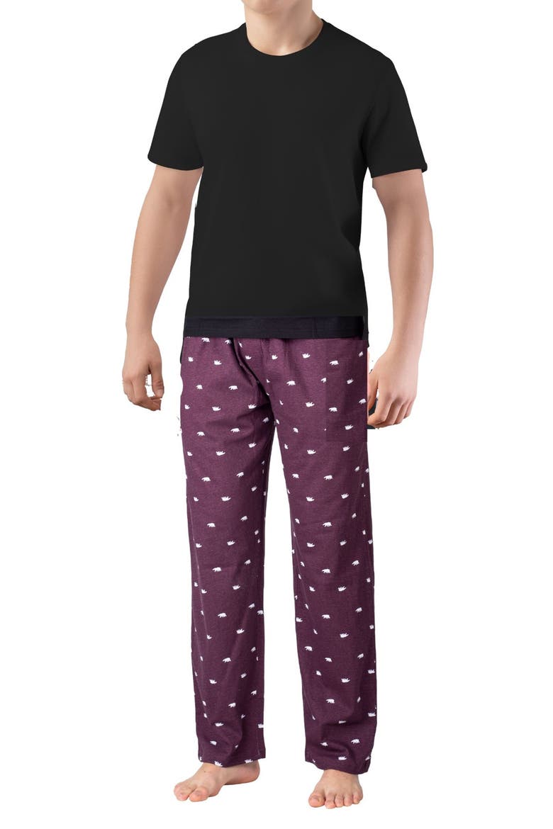 Knit Brushed California Bear Flannel Pajamas, Main, color, POLAR BEAR