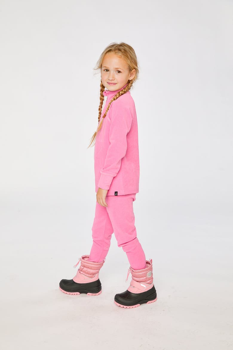 Two Piece Half-Zip Top and Elastic Waist Pants Thermal Underwear, Alternate, color, Pink