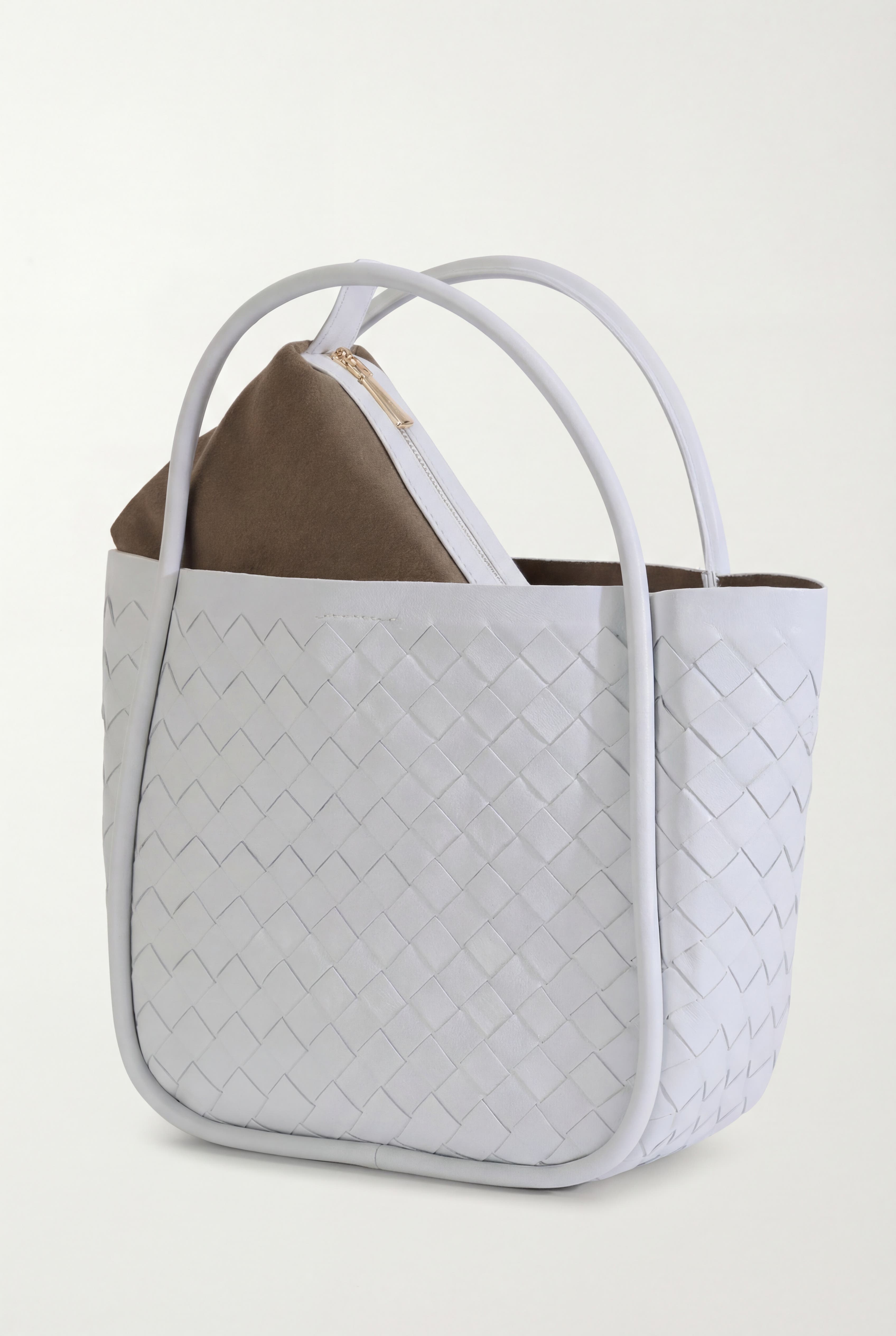 FURNIQ UK Portland Woven Leather Top Handle Bag, Alternate, color, White