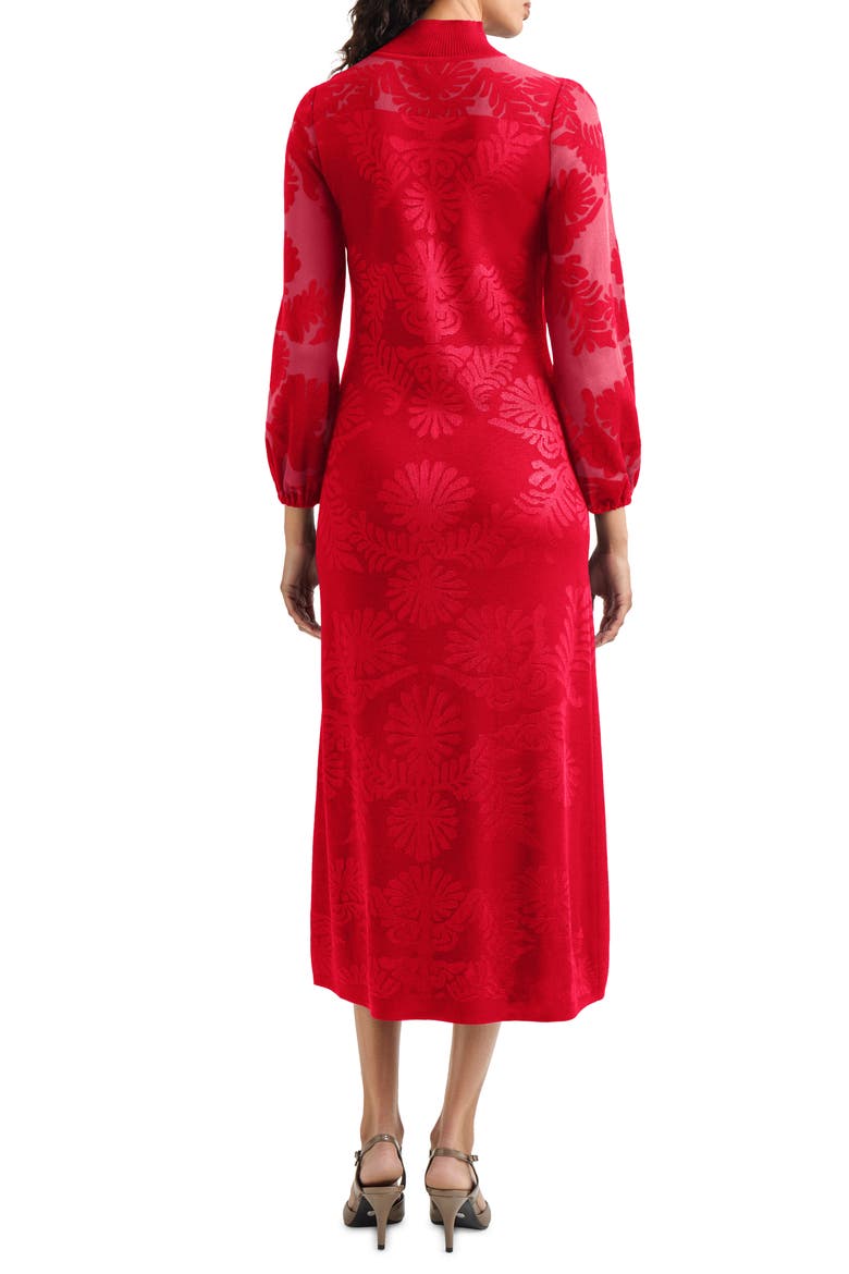 Long Sleeve Burnout Dress, Alternate, color, ROUGE