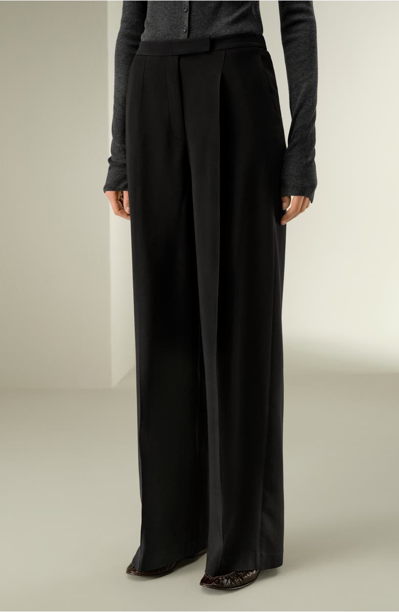 Lilysilk Silk-Wool Pleated Wide-Leg Trousers, Alternate, color, Black