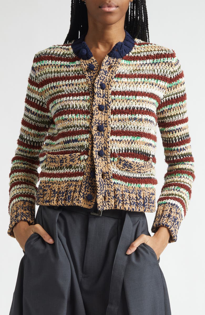 Sacai Mixed Yarn Cotton Blend Cardigan, Main, color, Beige Multi