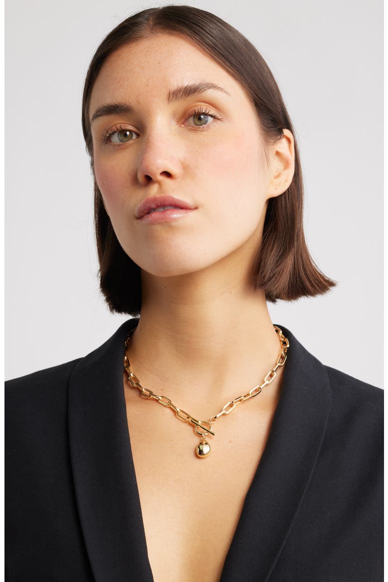 T-Bar Pebble Pendant Necklace, Alternate, color, GOLD