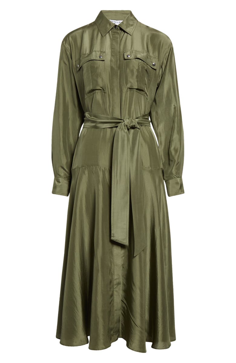 Veronica Beard Camille Tie Waist Long Sleeve Silk Midi Dress, Alternate, color, Stone Army