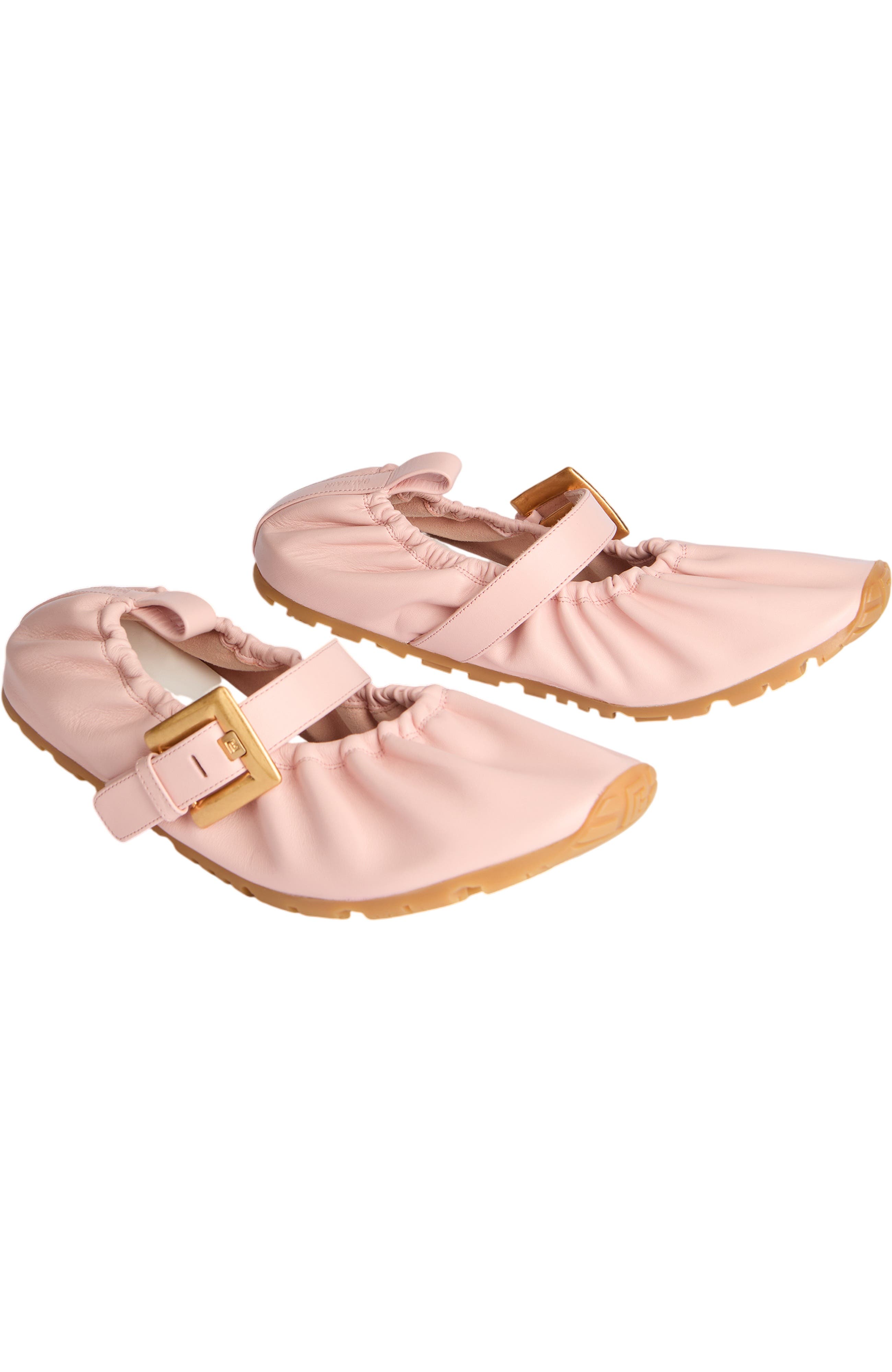 Balmain Anthem smooth leather ballet flats, Main, color, Pink