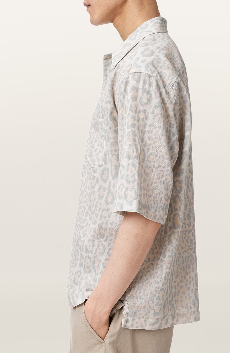 AllSaints Cruz Leopard Print Linen & Cotton Button-Up Shirt, Alternate, color, Candy Yellow