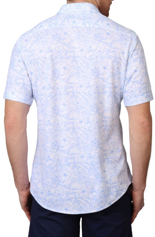 Tailorbyrd Tropical Short Sleeve Modal Blend Button-up Shirt In Dove White