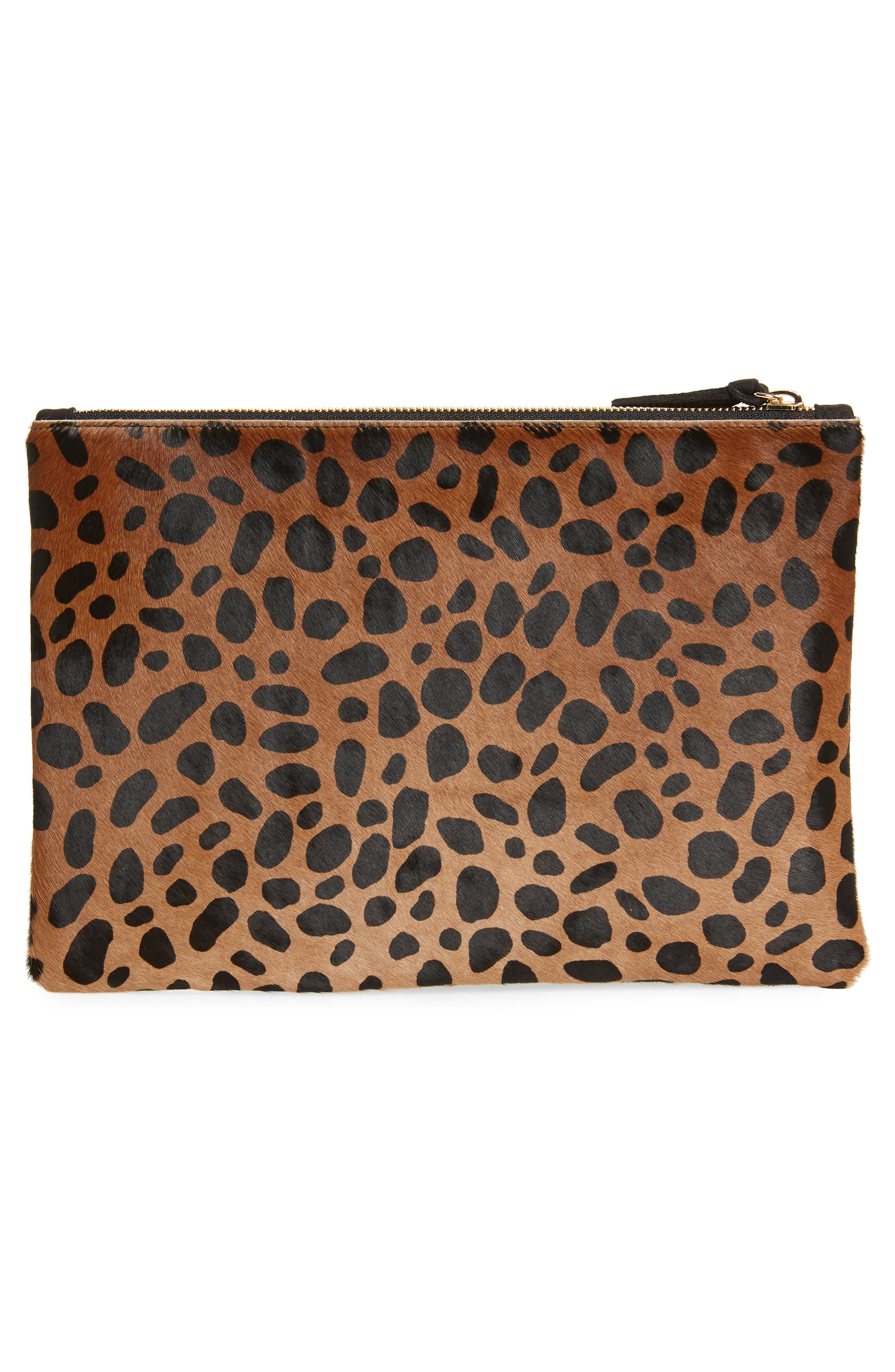Clare V. Leopard Print Genuine Calf Hair Clutch, Alternate, color, 