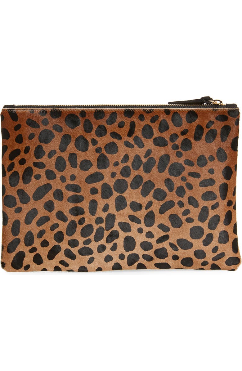 Clare V. Leopard Print Genuine Calf Hair Clutch, Alternate, color,