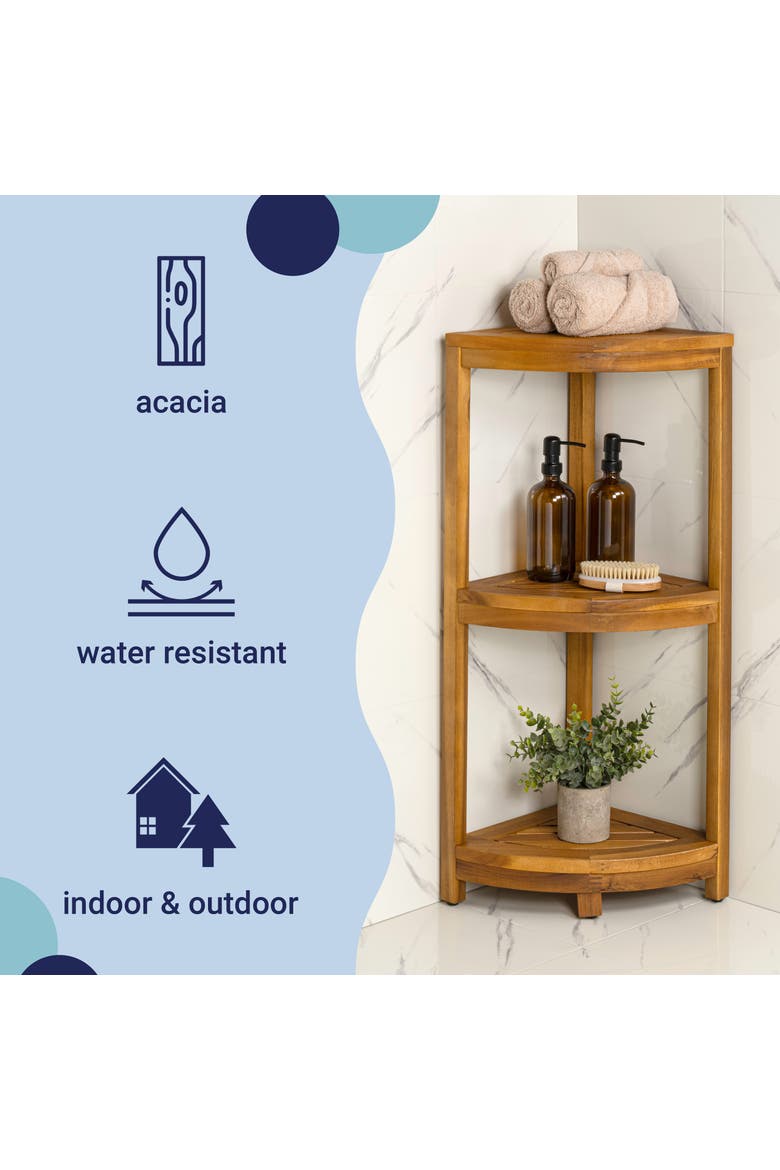 Sela 33" Classic Minimalist 3-Tier Acacia Wood Freestanding Bathroom Corner Shelf, Alternate, color, Natural