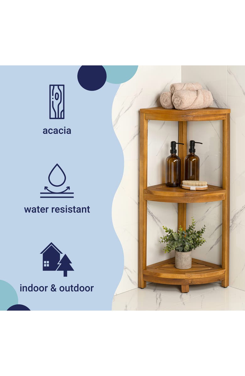 HAPPIMESS Sela 33" Classic Minimalist 3-Tier Acacia Wood Freestanding Bathroom Corner Shelf, Alternate, color, Natural