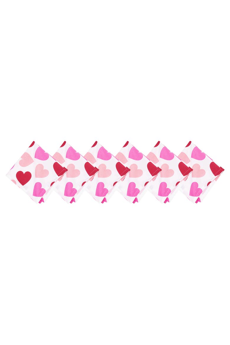 Love You More Valentine's Day Hearts 100% Cotton Set of 6 Cloth Napkins, Main, color, Purple