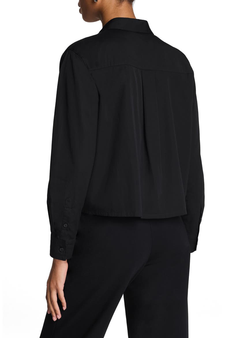 Pintuck Crop Cotton Poplin Button-Up Shirt, Alternate, color, CLASSIC BLACK