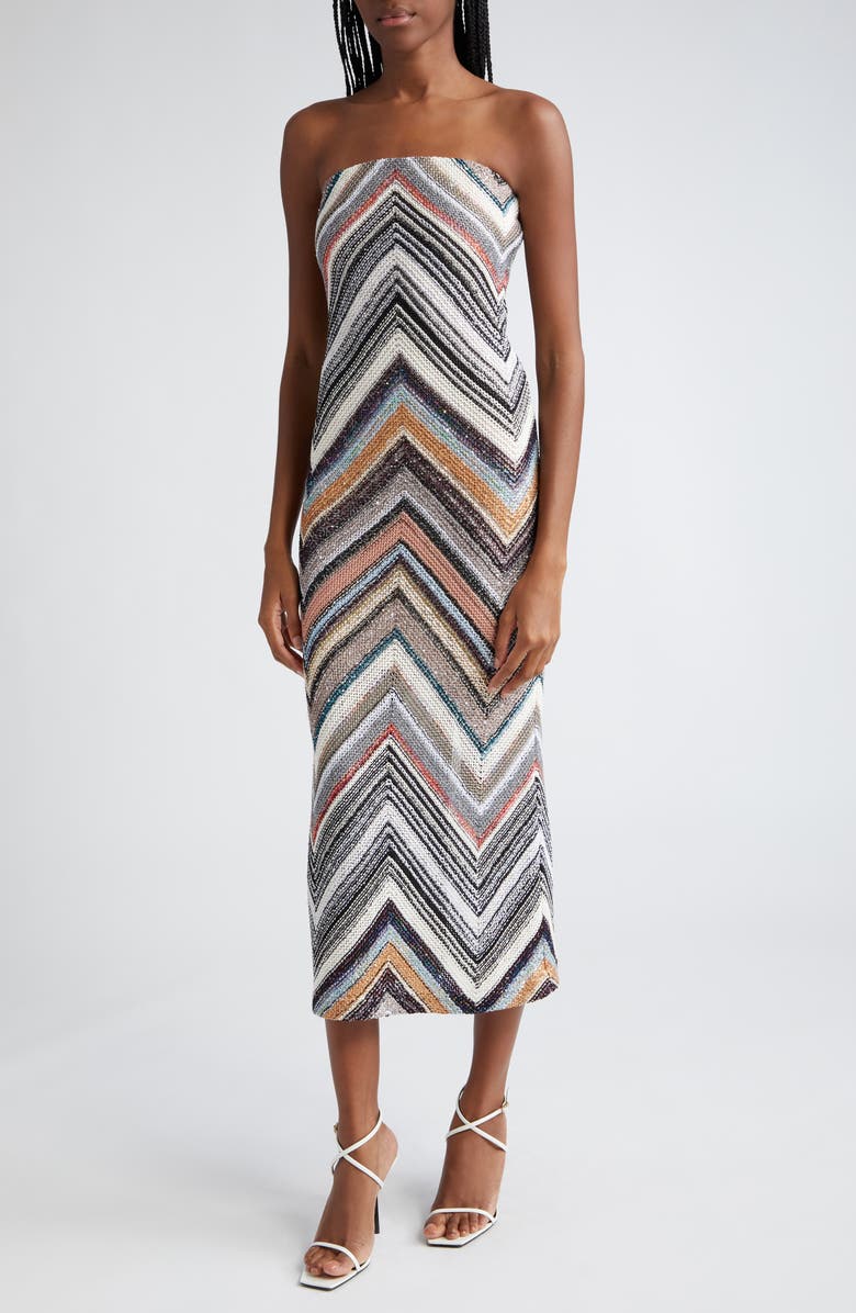 Missoni Sequin Chevron Stripe Sleeveless Midi Dress, Alternate, color, 