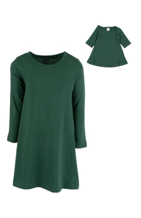 Girls Cotton Dress with Matching Doll Dress, Printed Design