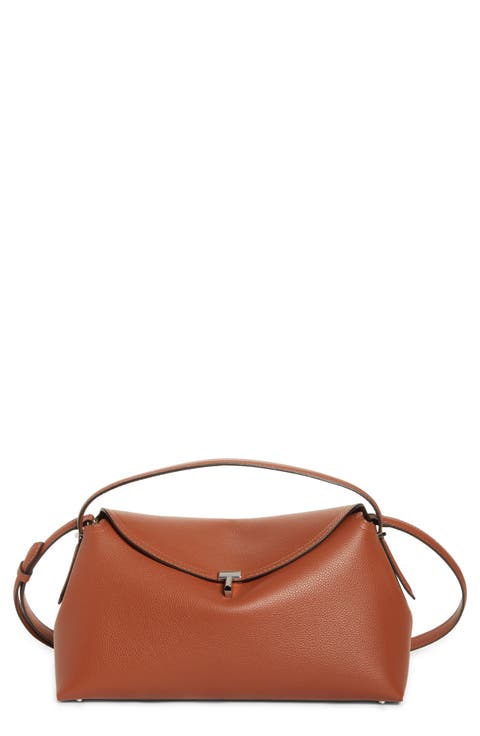 T-Lock Grained Leather Top Handle Bag