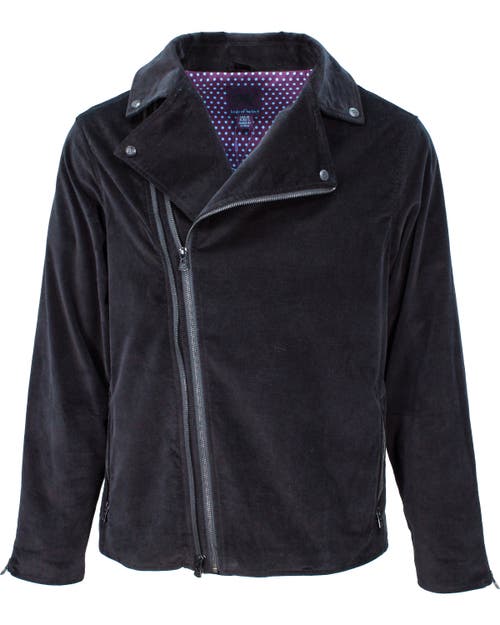 Lords Of Harlech Rocky Velvet Biker Jacket In Black