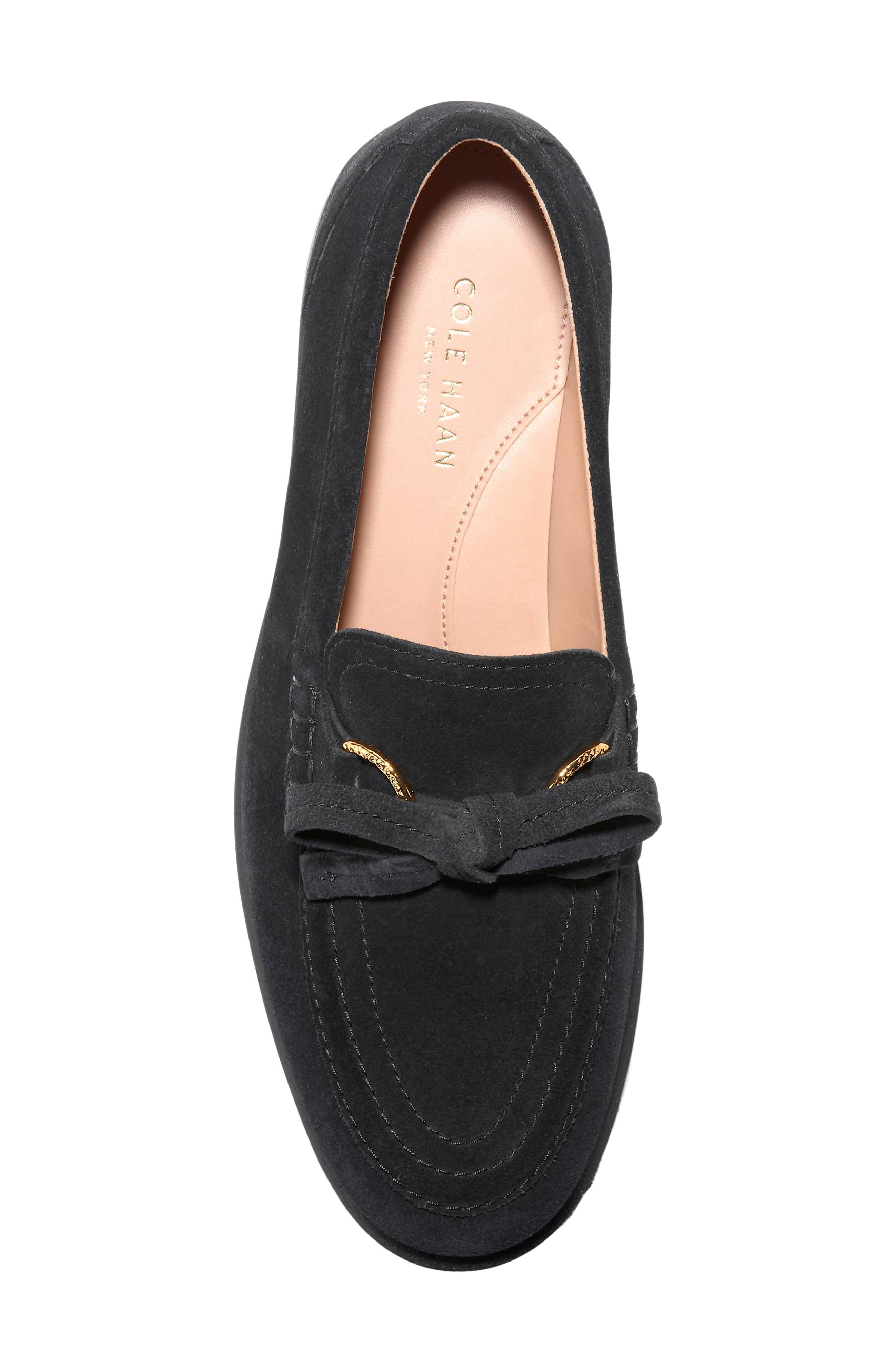 Gwendolyn Leather Bow Loafer, Alternate, color, BLACK
