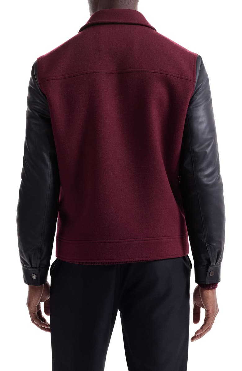 Bugatchi Leather Sleeve Tweed Jacket, Alternate, color, Burgundy
