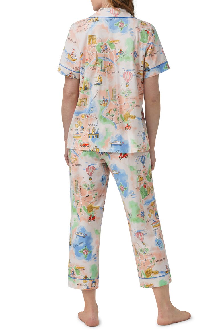Print Stretch Organic Cotton Jersey Crop Pajamas, Alternate, color, WANDERLUST