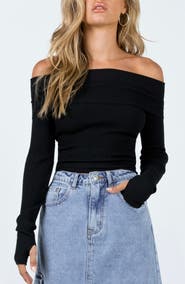 Princess Polly Morley Off the Shoulder Rib Sweater