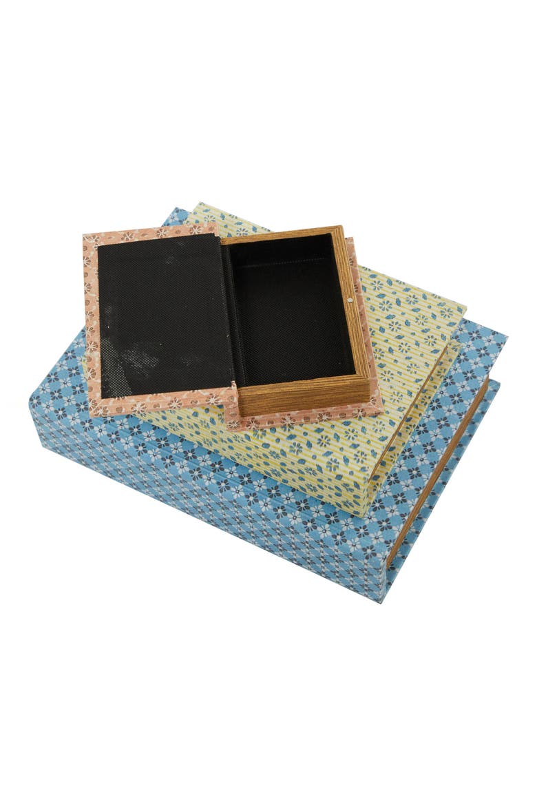 Set of 3 Vintage Canvas Decorative Keepsake Boxes, Alternate, color, BLUE MULTI COLORED