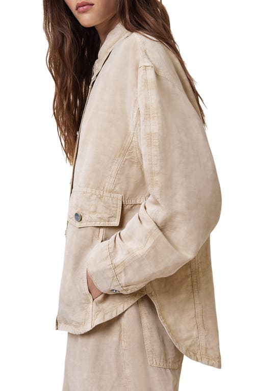 Allsaints Womens Sand Brown Hettie Oversized Linen-blend Shacket