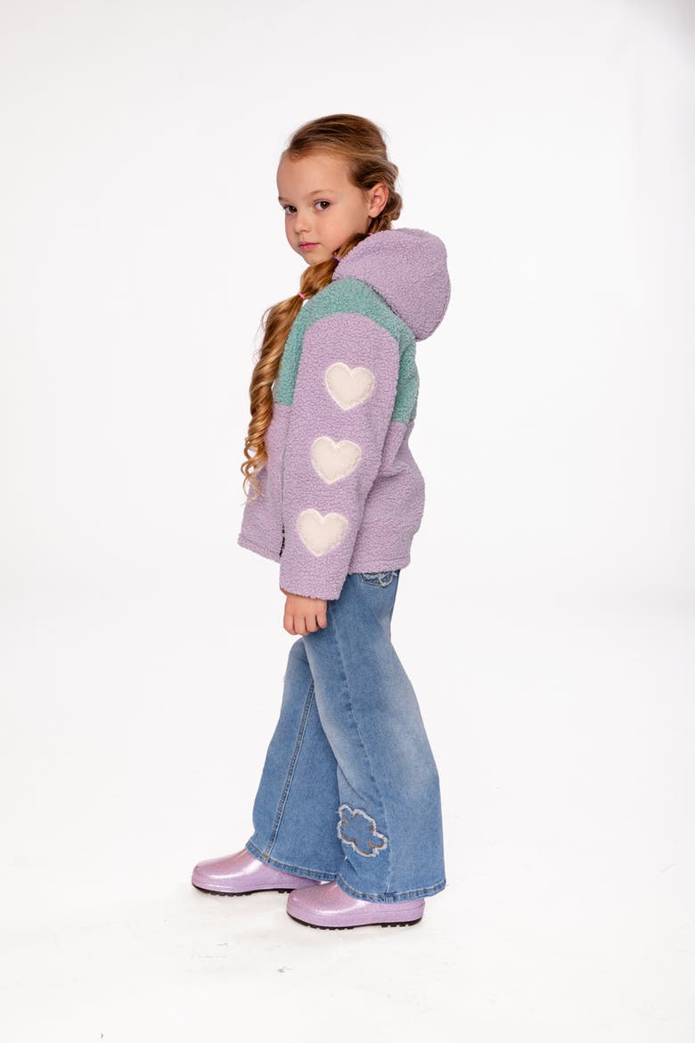 Reversible Mid-Season Fleece Heart Sleeve Hooded Jacket, Alternate, color, Pale Blue-Grey and Mauve