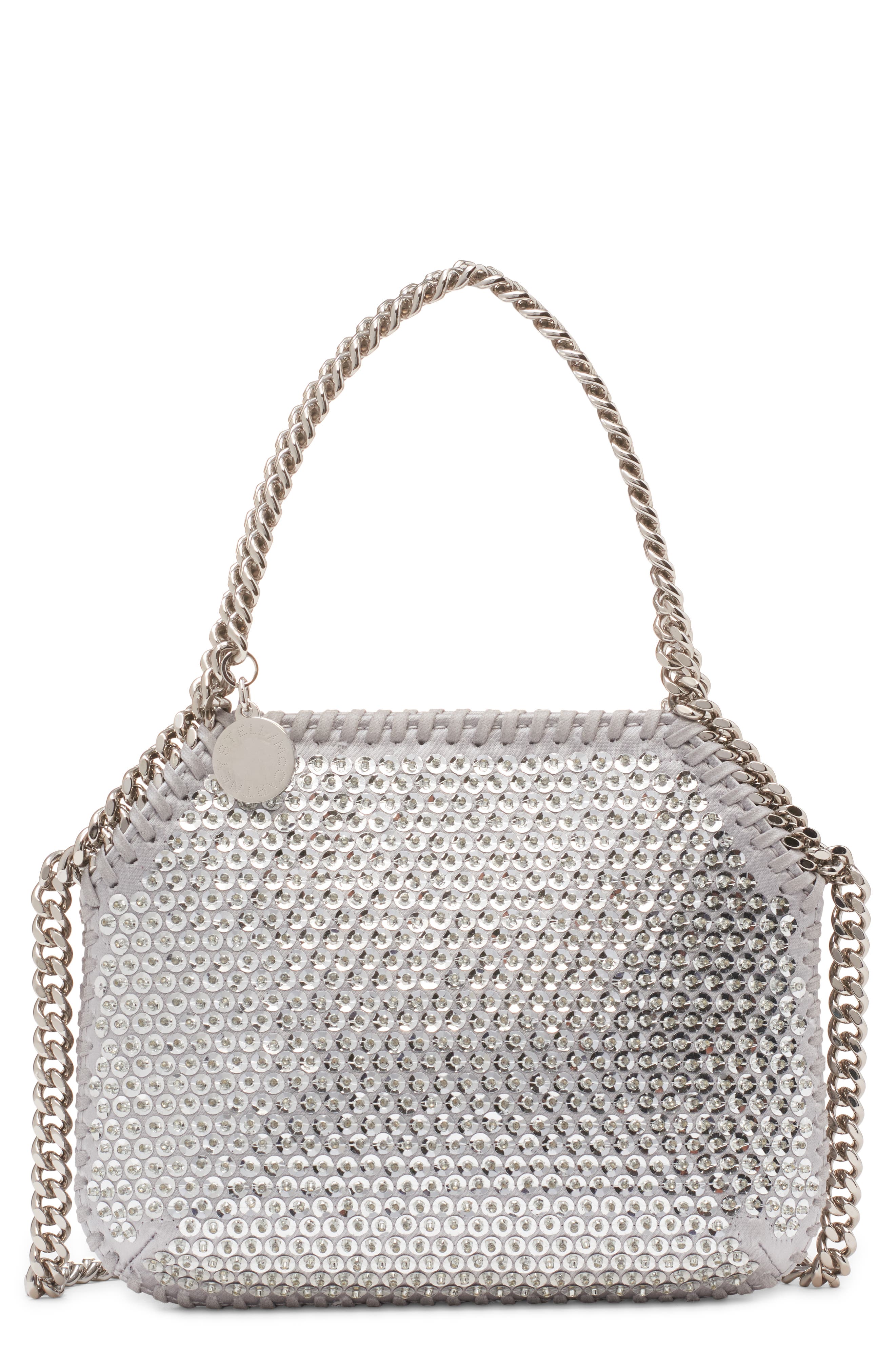 Mini Falabella Crystal Embellished Tote, Main, color, SILVER
