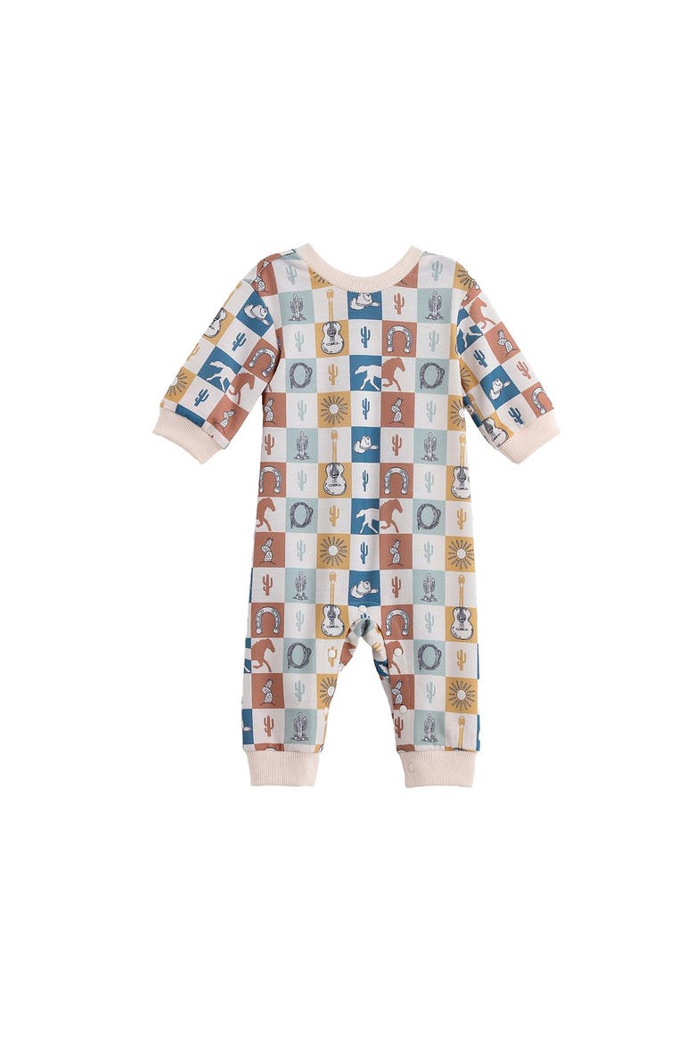 Westin Long Sleeve Western Print Straight Leg Romper, Alternate, color, Creme