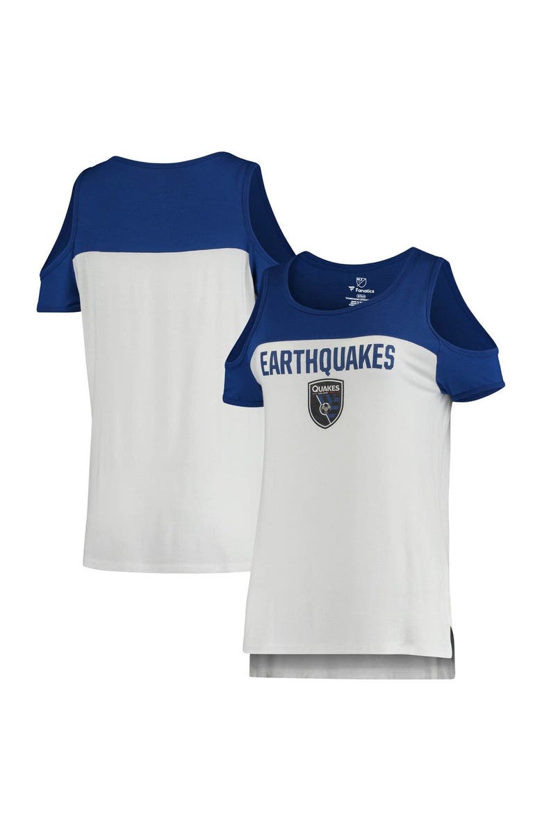 FANATICS Women's Fanatics Branded White San Jose Earthquakes Iconic Pure Dedication Cold Shoulder T-Shirt, Main, color, 