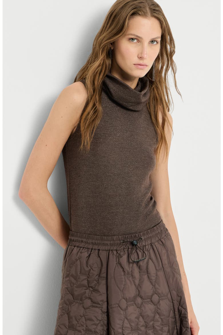 Sparkling virgin wool jersey turtleneck top, Alternate, color, Coffee