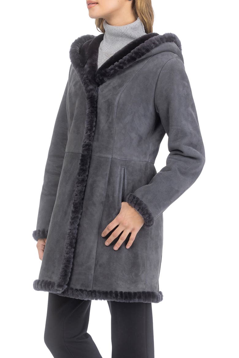 Genuine Shearling Parka with Whipstitch Trim, Alternate, color, Anthracite