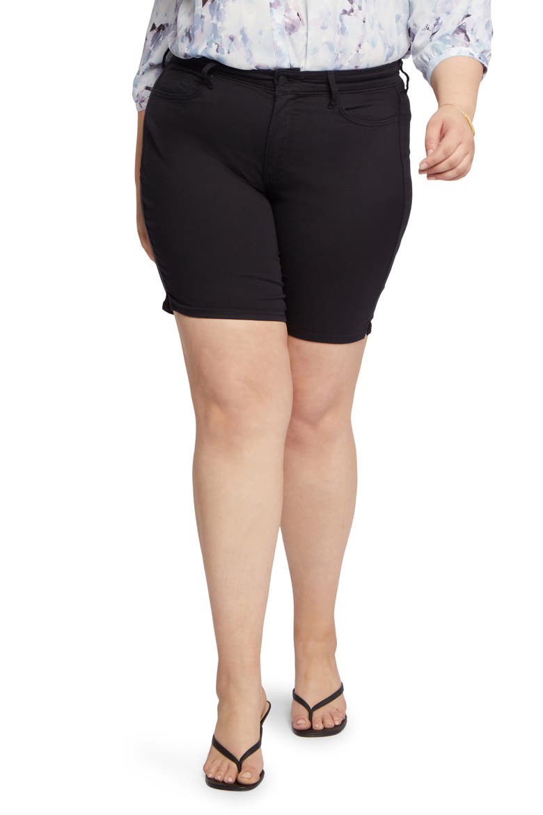 Ella Side Slit Denim Shorts, Main, color, BLACK